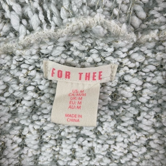 For Thee Cozy Knit Green & Cream Ombre Long Open Cardigan Metallic Details SZ M - Picture 13 of 15